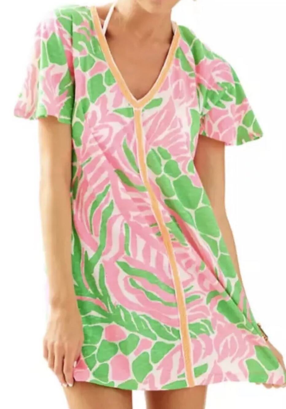 Lilly Pulitzer Bonita Cotton Beach Cover Up Tunic Dress Pink Green Size XS